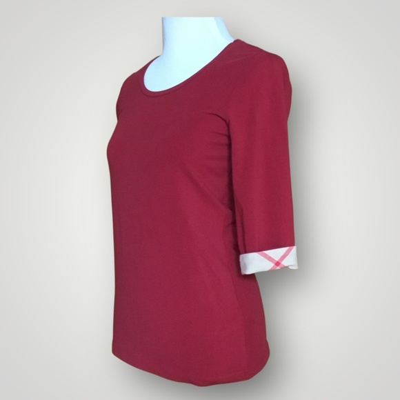 Burberry Brit Scoop Neck Tee With Check Cuffs - Picture 16 of 16